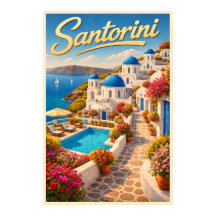 Stunning Santorini - Vintage Travel Poster