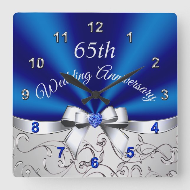Stunning Sapphire Blue 65 Year Anniversary Gift Square Wall Clock (Front)