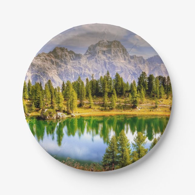 Stunning Scenic View of Dolomite Mountains Italy Paper Plate (Front)