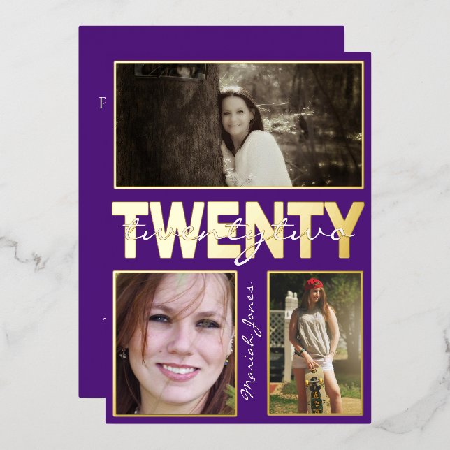 Stunning School Colours 3 Photo Foil Invitation (Front/Back)