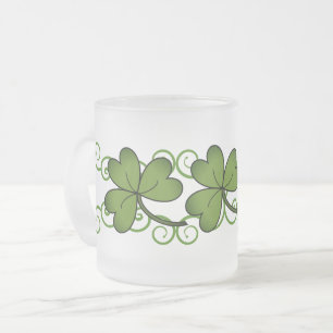 Stunning Scroll & Shamrock Frosted Glass Coffee Mug