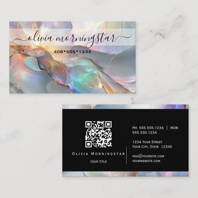 Stunning Signature Opal 2 QR Code Business Card (Front/Back)