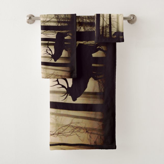 Stunning silhouette of stag bath towel set (Insitu)