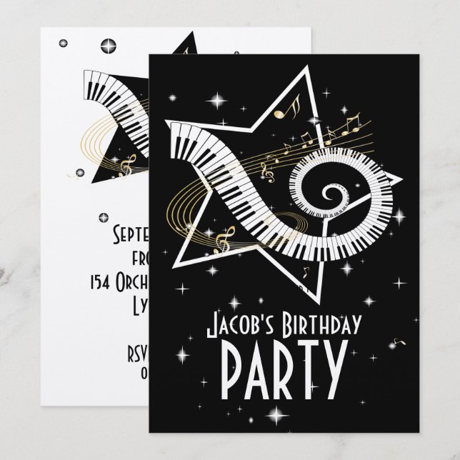 Stunning silver and black Musical Notes Invitation (Front/Back)