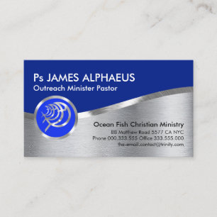 Stunning Silver Blue Ichthus Christian Business Card