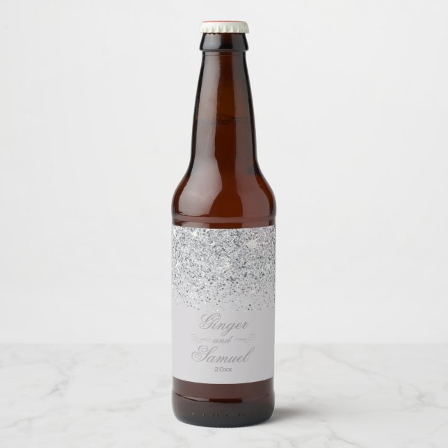 Stunning Silver Glitter Beer Bottle Label (Front)