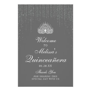 Stunning Silver Glitter Quinceanera Welcome Sign