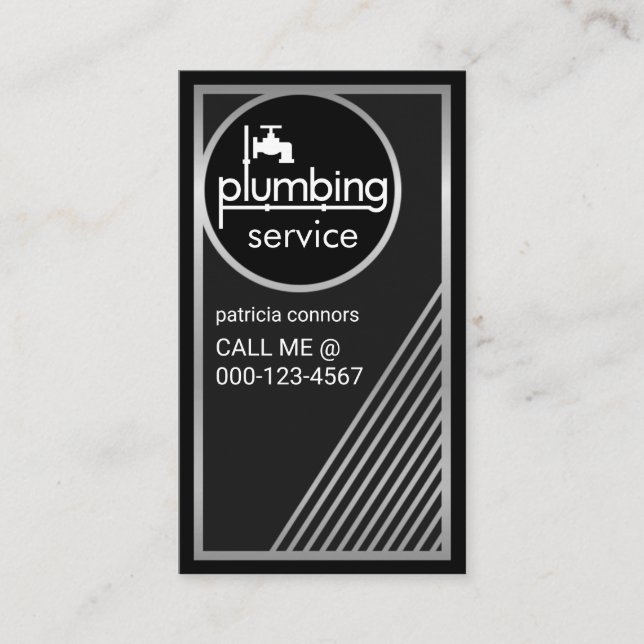 Stunning Silver Plumbing Frame Business Card (Front)