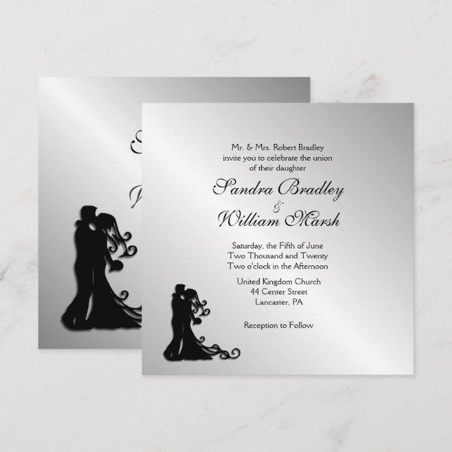 Stunning Silver Wedding Invitation (Front/Back)