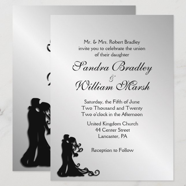 Stunning Silver Wedding Invitation (Front/Back)