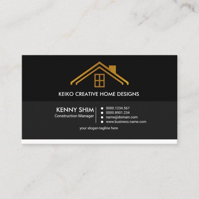 Stunning Simple Retro Gold Roof Dual Colour Business Card (Front)