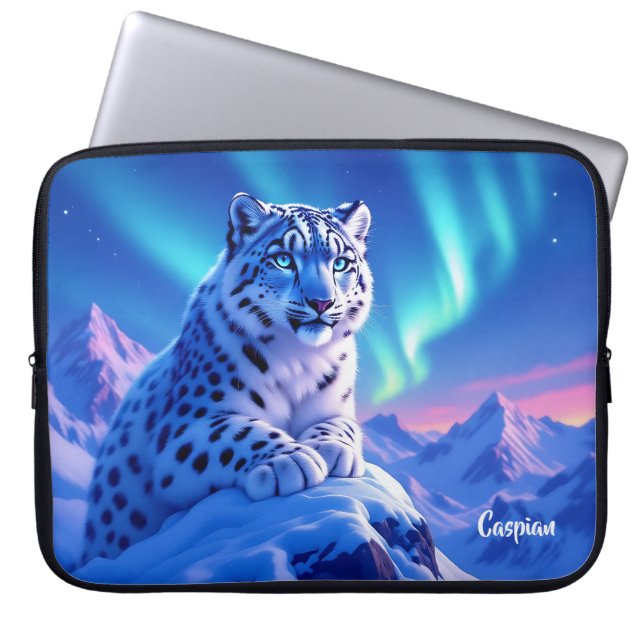 Stunning Snow Leopard on Mountain Rock Laptop Sleeve (Front)