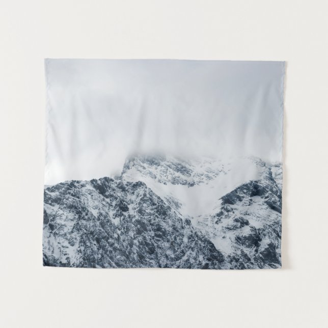 Stunning snowy mountains covered by clouds tapestry (Front (Horizontal))