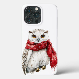 Stunning Snowy White Owl with Red Scarf iPhone 13 Pro Case
