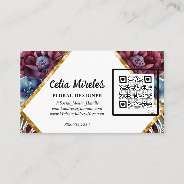 Stunning Sophistication Jewel-Toned Peony QR code Enclosure Card (Front)
