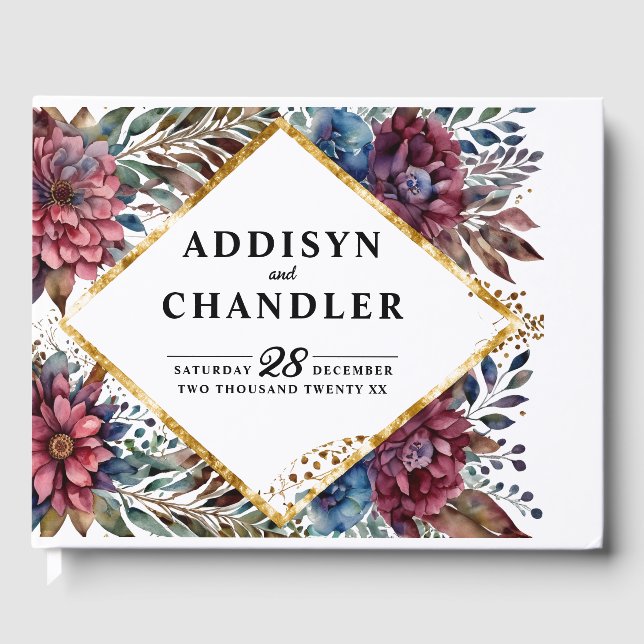 Stunning Sophistication Jewel-Toned Peony Wedding Guest Book (Front)