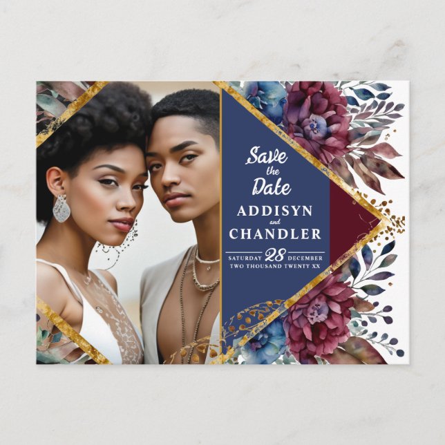 Stunning Sophistication Jewel-Toned Peony Wedding Holiday Postcard (Front)