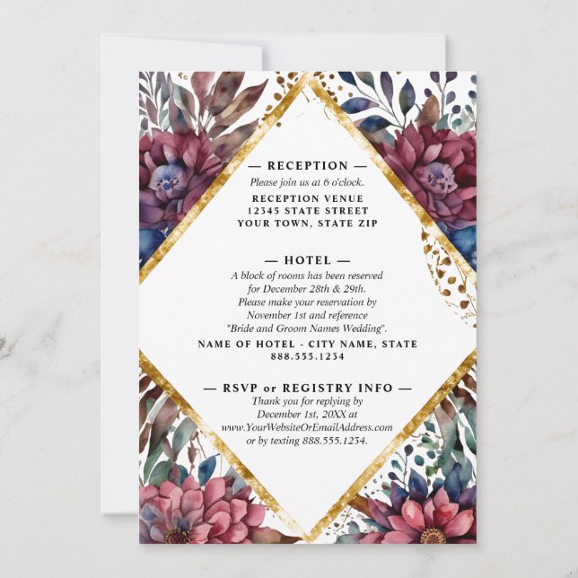Stunning Sophistication Jewel-Toned Peony Wedding Invitation (Back)