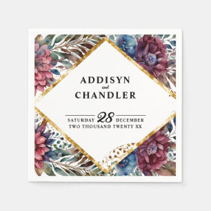 Stunning Sophistication Jewel-Toned Peony Wedding Napkin