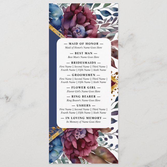 Stunning Sophistication Jewel-Toned Peony Wedding Programme (Back)