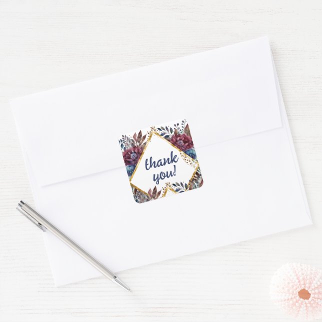 Stunning Sophistication Jewel-Toned Peony Wedding Square Sticker (Envelope)