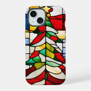 Stunning Stained Glass Christmas Tree Unique iPhone 15 Case