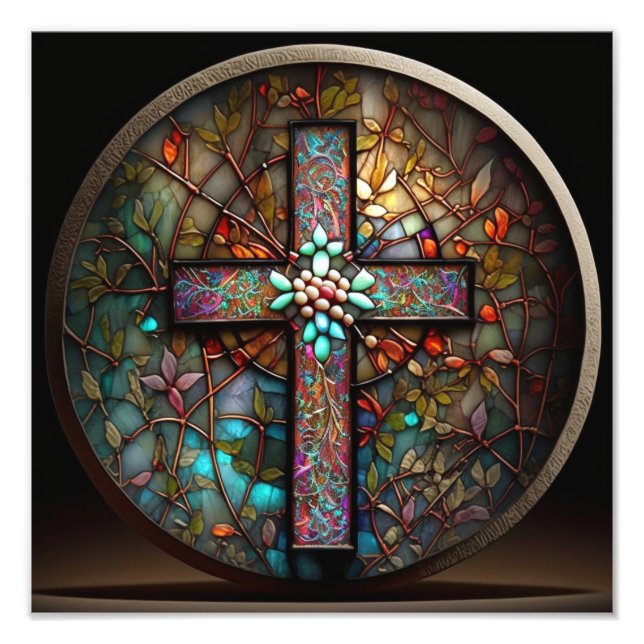 Stunning Stained Glass Cross Photo Print (Front)