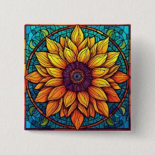 Stunning Stained Glass Flowers Sunflower 15 Cm Square Badge