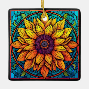 Stunning Stained Glass Flowers Sunflower Ceramic Ornament