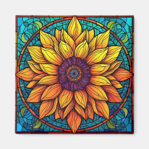 Stunning Stained Glass Flowers Sunflower Magnet