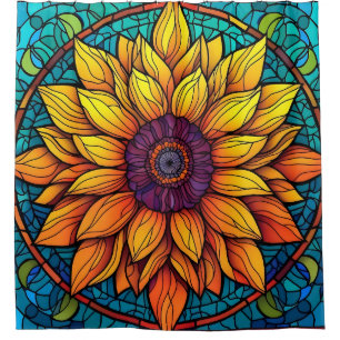 Stunning Stained Glass Flowers Sunflower Shower Curtain