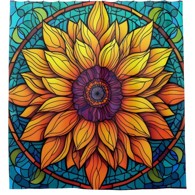 Stunning Stained Glass Flowers Sunflower Shower Curtain (Front)