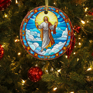 Stunning Stained Glass Jesus Christmas Ceramic Tree Decoration