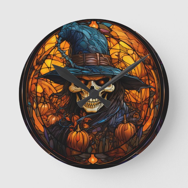Stunning Stained Glass Skeleton Design Round Clock (Front)
