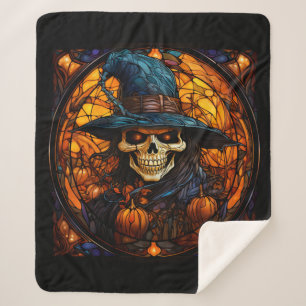 Stunning Stained Glass Skeleton Design Sherpa Blanket