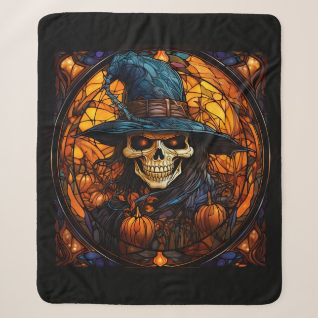 Stunning Stained Glass Skeleton Design Sherpa Blanket (Front)
