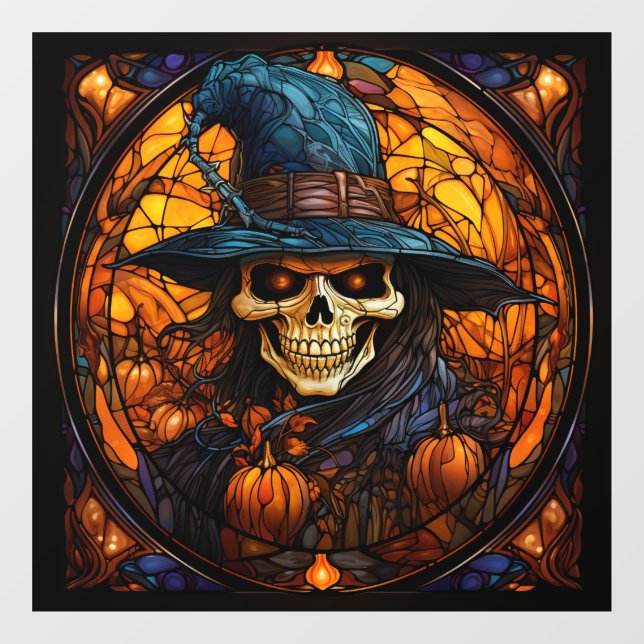 Stunning Stained Glass Skeleton Design Window Cling (Sheet)
