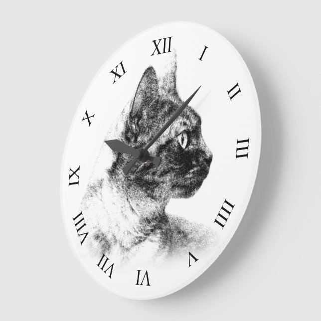 Stunning Stella the Grey Cat One Fine Feline Large Clock (Angle)