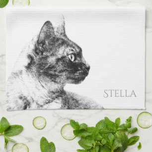 Stunning Stella the Grey Cat One Fine Feline Tea Towel