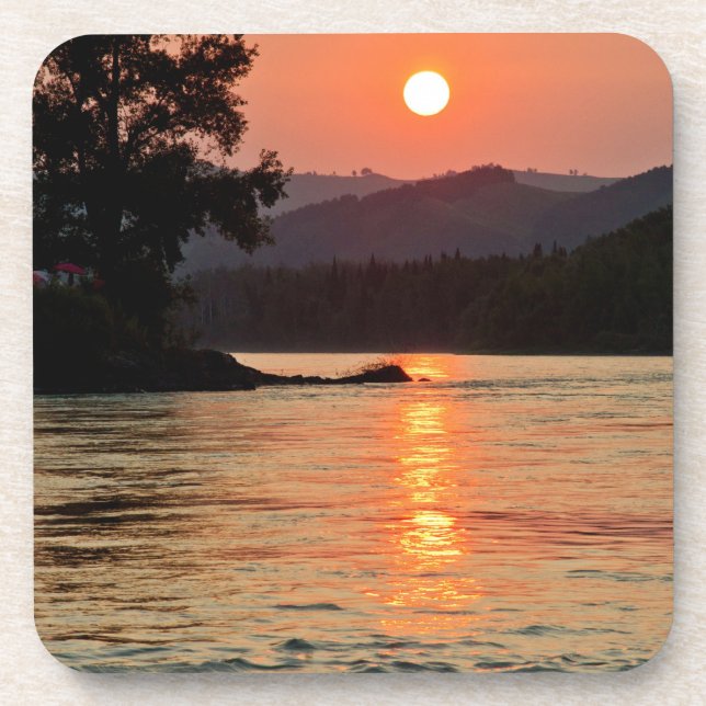 Stunning Sunrise Over Katun River Photo Coaster (Front)