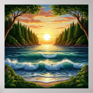 Stunning Sunrise Over Ocean Waves Poster