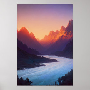Stunning Sunset Over a Serene Valley Poster