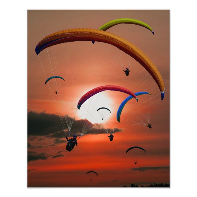 Stunning sunset paragliding photo print (Front)