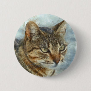 Stunning Tabby Cat Close Up Graphite Pencil Portra 6 Cm Round Badge