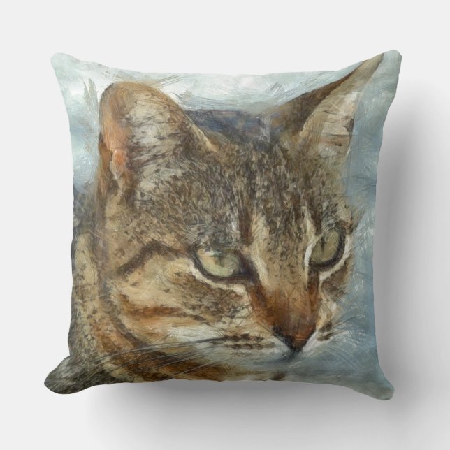 Stunning Tabby Cat Close Up Graphite Pencil Portra Cushion (Front)