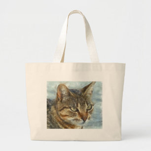 Stunning Tabby Cat Close Up Graphite Pencil Portra Large Tote Bag