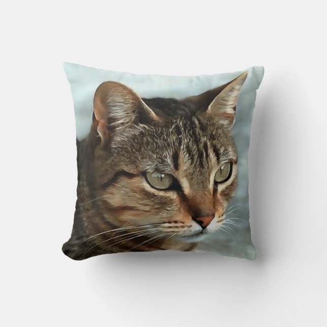 Stunning Tabby Cat CloseUp Artistic Portrait Cushion (Front)