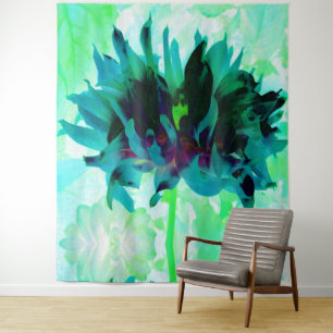 Stunning Teal and Black Cactus Dahlia Tapestry