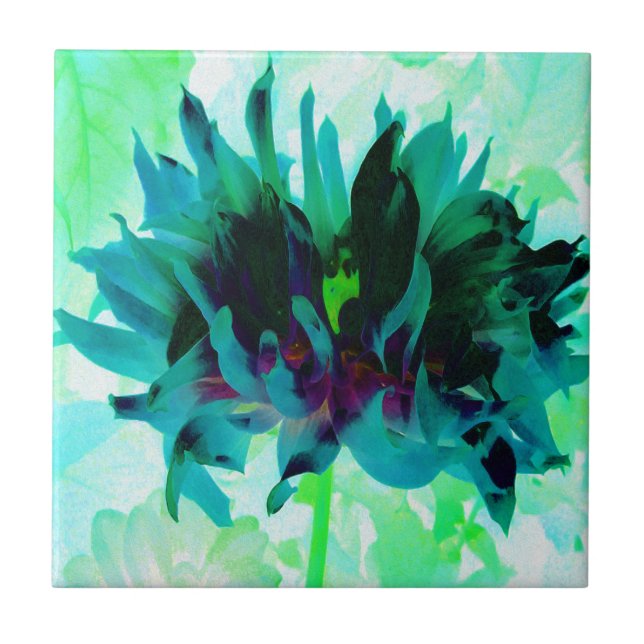 Stunning Teal and Black Cactus Dahlia Tile (Front)