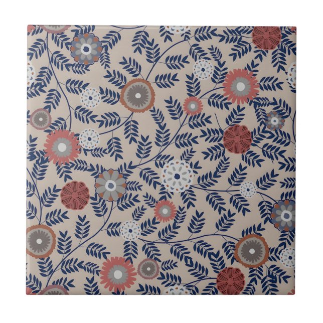Stunning Teal and Magenta Foliage Pattern  Tile (Front)